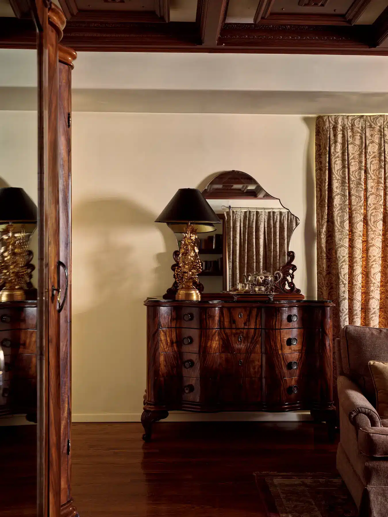 Library room dresser with lamp