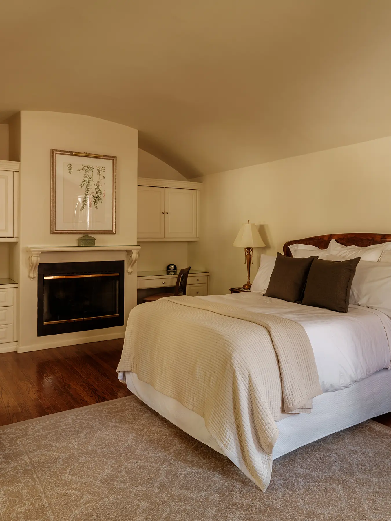 Loft bed with fireplace