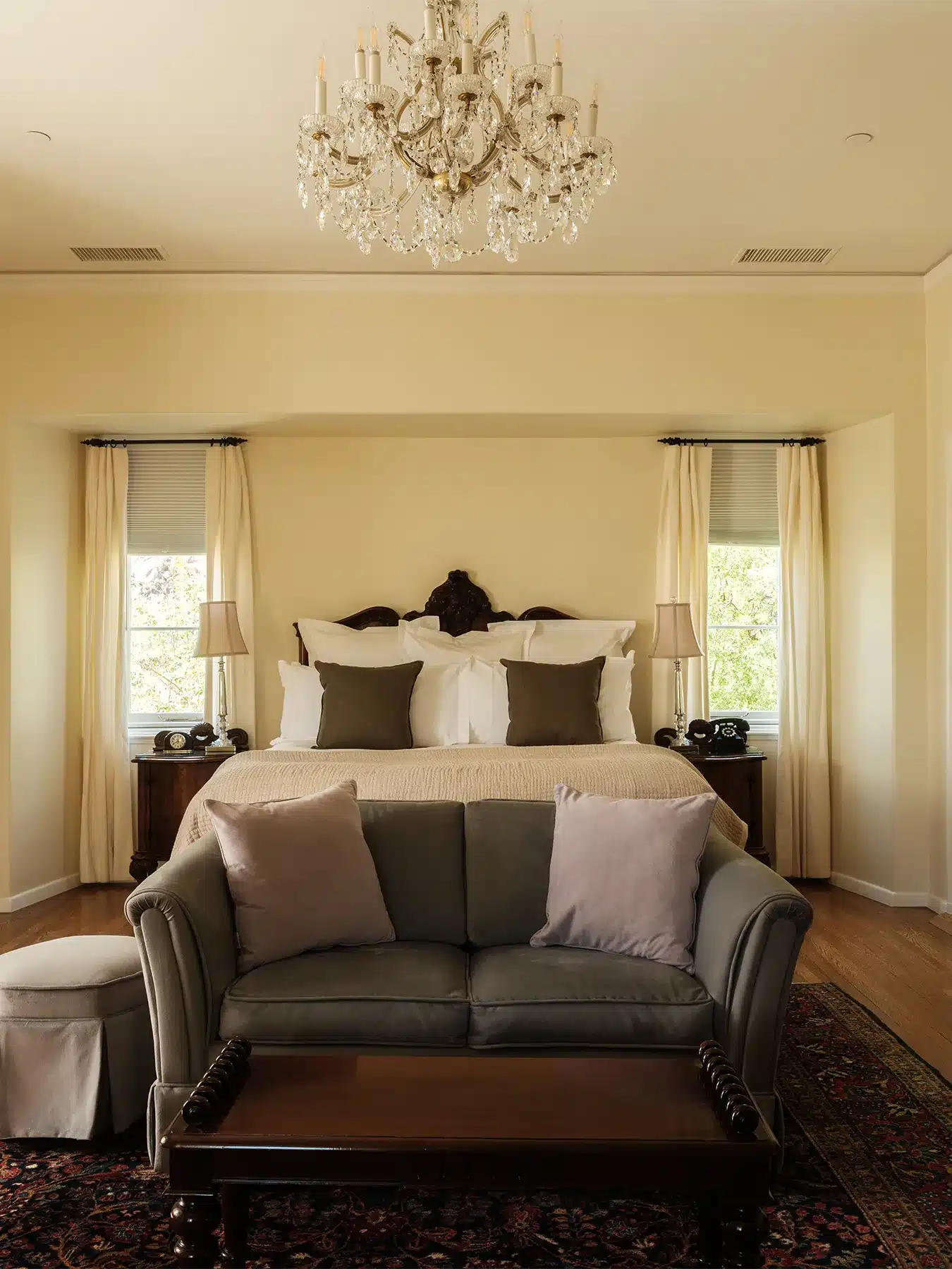 Rose bed with side tables and bench