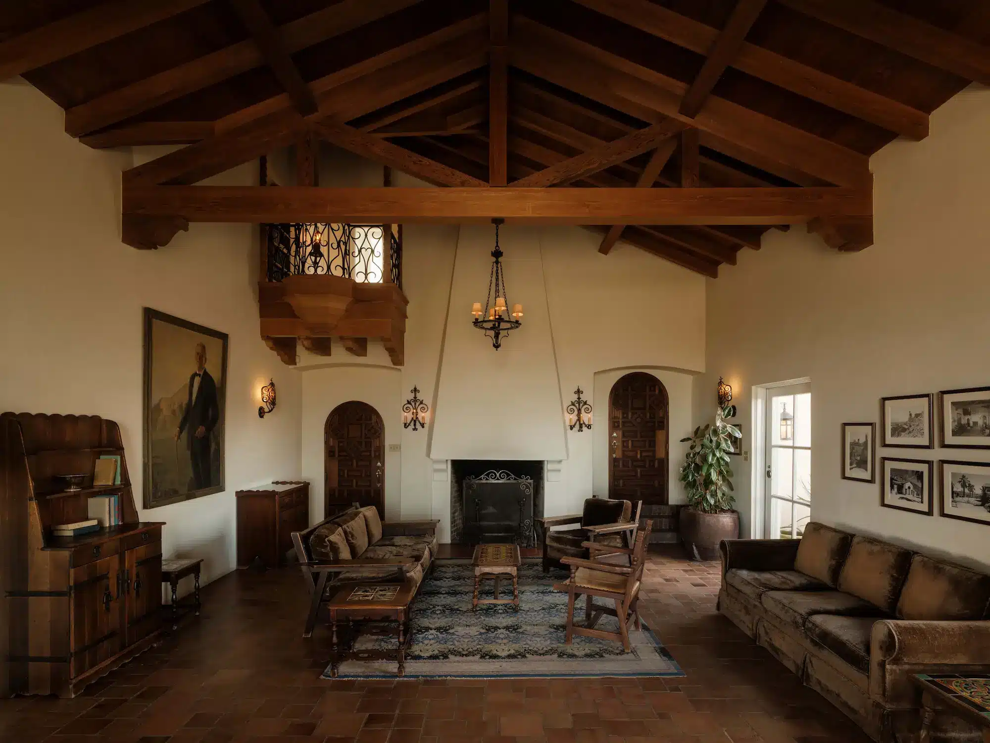 Events and weddings 7 Living room with high ceilings, fireplace, and seating